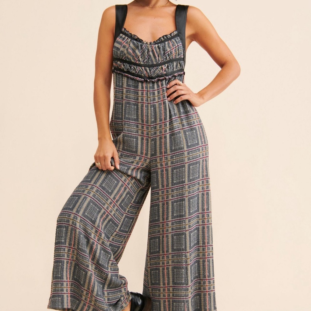 Free People Plaid Jumpsuit with Black Straps
